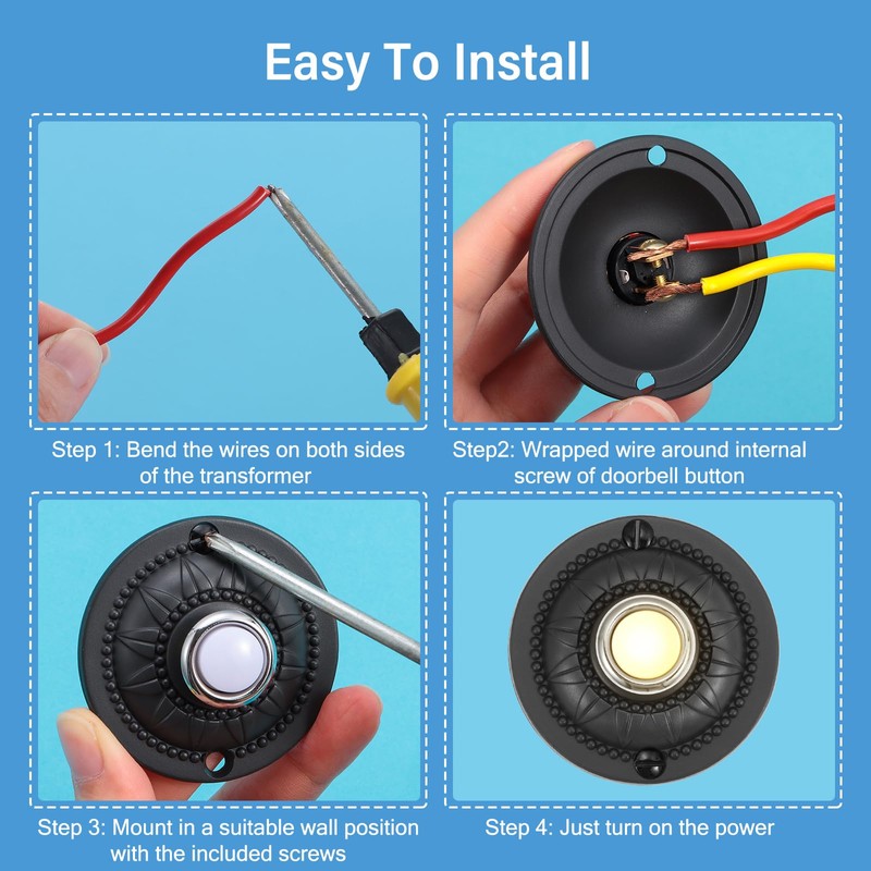 Heavy Duty Metal Lighted Doorbell Push Button, 2inch Black Round