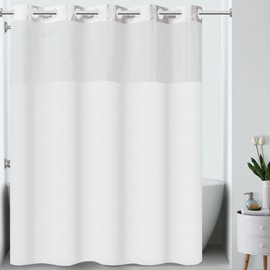 Hookless It's A Snap! Plainweave Shower Curtain, 3-in-1 Shower Curtain Includes Shower Curtain with Sheer Top Window, Flex-On Rings & PEVA Snap-in Liner, 71" x 74", White
