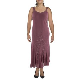 R&M Richards Womens Plus Crepe Beaded Dress with Jacket Purple 16W