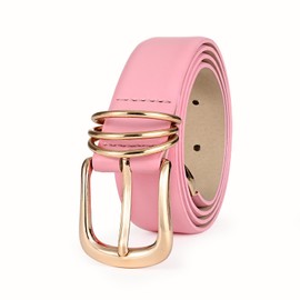 RISANTRY Women's Leather Belts for Jeans Dresses, Pink Leather Waist Belt Fashion Ladies Belts with Gold Buckle