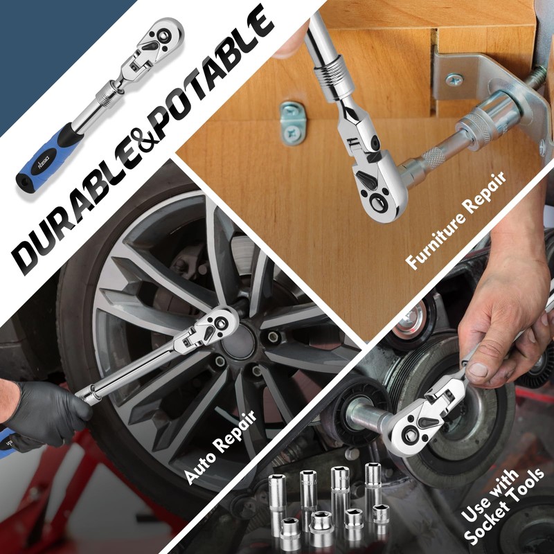 DISEN 3/8" Drive Extendable Flex-Head Ratchet,72-Tooth, Quick Release, Father's Day