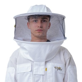 OZ Armour Beekeeping Round Brim Veil, with Elastic Shoulder, Ventilated Professional Beekeeping Suit Hat for Men & Women, Air Mesh Protection, Bee Hunting Net Cap in Round, White Color
