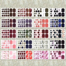 WOKOTO 20 Sheets Toe Nail Polish Stickers Full Nail Wraps for Toes Marble Nail Stickers for Toe Nails Nail Polish Strips for Women Girls with Nail File Toe Nail Strips Stick On Nails Gel Nail Wraps