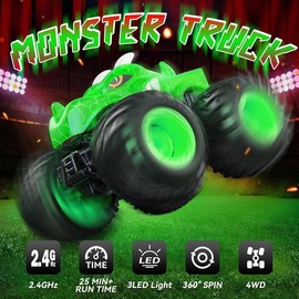 Remote Control Car, 2.4GHz Monster Trucks Toys with Light Spray, Brithday Gift for Kids 3 4 5 6 7 8, All Terrain RC Cars, Toddler Toys for Boys Girls 3+ Year Old (Green) - Color: Green