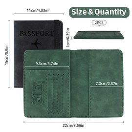 TAIHOBO Pack of 2 Passport Holder, Passport Case with RFID Blocker, Passport Cover Made of PU Leather, Multifunctional Passport Organiser, Passport Cover for ID, Credit Cards, Travel Documents, Black,