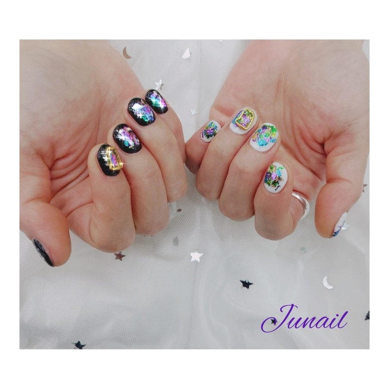  Black White Break Handmade Nail Tips ✨ - Long
