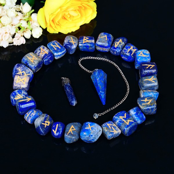 Lapis Lazuli Crystal - Rune Stones - Gemstones - Crystals Healing Stones - Reiki Symbols - Rune Stones Gemstones - Chakra Stones - Rune Set - Spiritual Gifts - Meditation Accessories