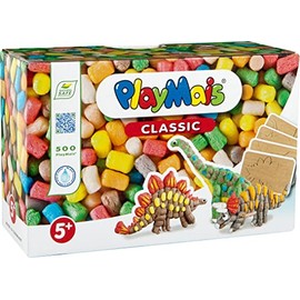 PlayMais Fun to Play Dinosaur Construction Toy for 5+ Year Old Kids | Craft kit with 500 Colored, Instructions & 4 Dinosaur Cardboard Models | for Creativity & Motor Skills | Natural Toy