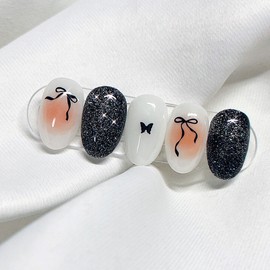 [Handmade Nail Tips] Midnight Peach Nail Tips - Coffin Egg / [수제네일팁] 미드나잇피치 네일팁 - 코핀에그