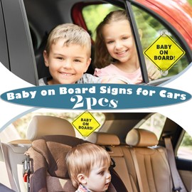 2 Pcs Baby on Board Signs with Suction Cups, Essential for Cars (5"x5") Reusable Safety Car Warning Signs Baby on Board, Durable Stroller Upper Window Sticker Decal