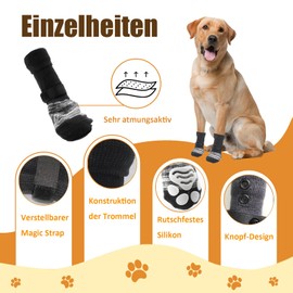 wokdsbl Pack of 4 Dog Socks, Leak Protection, Adjustable Dog Socks, Non-Slip Dog Socks, Lick Protection, Suitable for Hardwood Floors, Claw Protection for Dogs (Black, M)