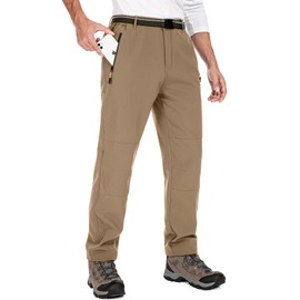 Anteef Men's hiking Snow Pants Skiing Winter Insulated Fleece lined Outdoor Water Trousers for Camping, Walking, Fishing（Khaki 34）