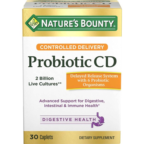 Nature's Bounty Probiotics Pills Controlled Delivery Dietary Supplement, Supports Digestive and Intestinal Health, 30 Caplets