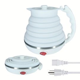 DOFQQG Travel Kettle Electric, Portable Travel Tea Kettle Small, Ultra-thin Collpasible Electric Kettle, Food Grade Silicone Kettle Foldable, Auto Shut off and Keep Warm, 110V 555ml (White)