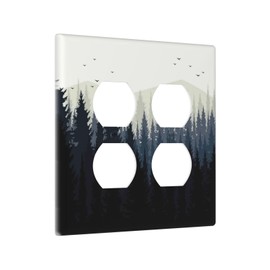 Nijuodnijir Outlet Covers Forest Pine Tree Mountains Black Bird 2 Gang Double Duplex Decorative Light Switch Covers Electrical Wallplates Socket Faceplate For Bed Room Farmhouse Decor