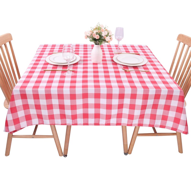 Kesfey Red Gingham Tablecloths Polyester 140x140cm,Square Checkered Tablecloth Spillproof and