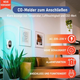LSENLTY Kohlenmonoxidmelder zum Einstecken mit HD-Bildschirm und Anzeige, visuellem und akustischem Alarm, 3-in-1-CO-Melder (CO-Gasmessgerät, Temperatur und Luftfeuchtigkeit) für Zuhause und unterwegs