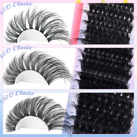 Lash Extension Kit Fluffy Lash Clusters with Lash Bond and Seal D Curl Cluster Eyelash Extensions 14-25mm Thick Eyelashes Cluster Matte Black DIY Clusters Lashes Extension (280pcs 60P+80P+100P,Kit)