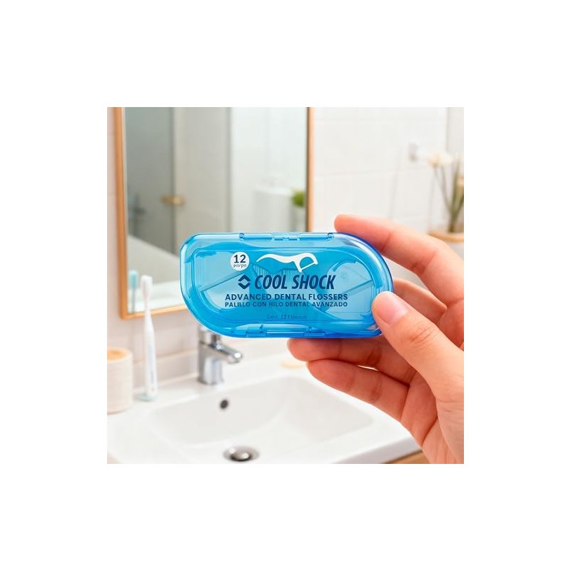 Cool Shock Flossers con hilo firme y mango antideslizante. Incluye