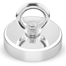 Poppstar Neodymium Eyelet Magnet (Hold Force 160 kg, Diameter 60 mm), Extra Strong, Silver