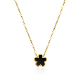 FUNIO 18K Gold Plated Clover Necklace for Women, Four Leaf Flower Lucky 4 Leaf Necklace Pendant Dainty Jewelry Gift for Women (Black)