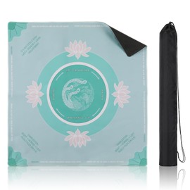 amusediy Mahjong Mat - 32.4" x 32.4" Non-Slip Neoprene Noise-Reducing Mat, Lotus & Phoenix Design, Includes Dice, Poker Cards & Chips (Green)