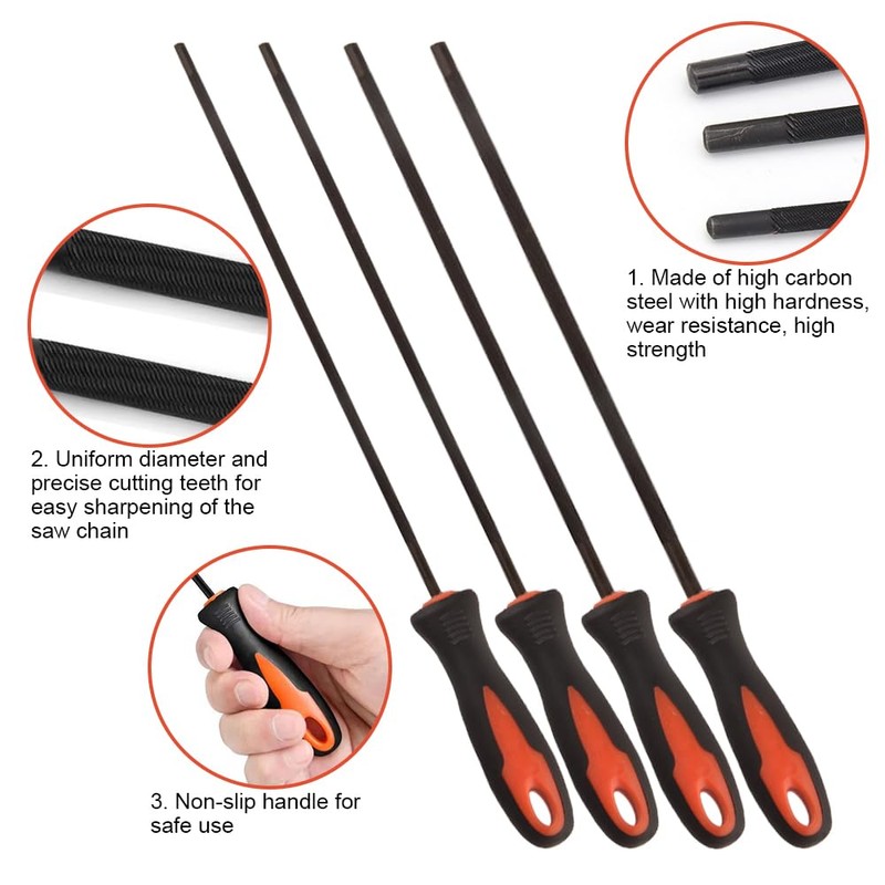 Pack of 4 File for Chainsaw, 3.2 mm/4.0 mm/4.8 mm/5.5