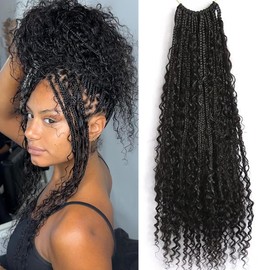 Crochet Boho Box Braids with Human Hair Curls Pre Looped Goddess Box Braids With Human Hair Curly Ends Crochet Hair for Black Women Natural Color 30inch 2 Packs 80 Strands