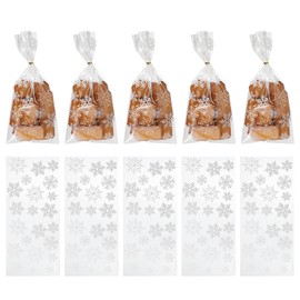 sourcing map 50pcs Snowflake Treat Bags, Cookie Bags with Twist Ties for Candy Package Christmas Holiday Winter Party Favors, White