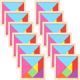 Meooeck 12 Pack Tangrams Wooden Puzzles Tangrams Classroom Set Tangrams for Kids Shape Tangram Puzzles Brain Logic Blocks for Games Educational Gifts for Adults Kids Ages 4-8 8-12(Classic Style)