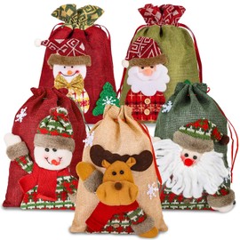 Whaline Drawstring Christmas Doll Bags 3D Xmas Gift Bags Snowman Red Treat Pouch Bag Sack Stockings Party Favor Bag 8 x 11in, 8 x 12in (5 Pack)