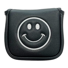 Golf Headcover Putter Cover Magnetic Closure for Mallet Center Shaft Odyssey 2 Ball TaylorMade Spider Putter Smiley Face Mark Smile Embroidery (for Square Mallet, Black)