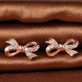 Infinite U Girl's 925 Sterling Silver Cubic Zirconia Butterfly Bow Stud Earrings, Rose Gold Plated