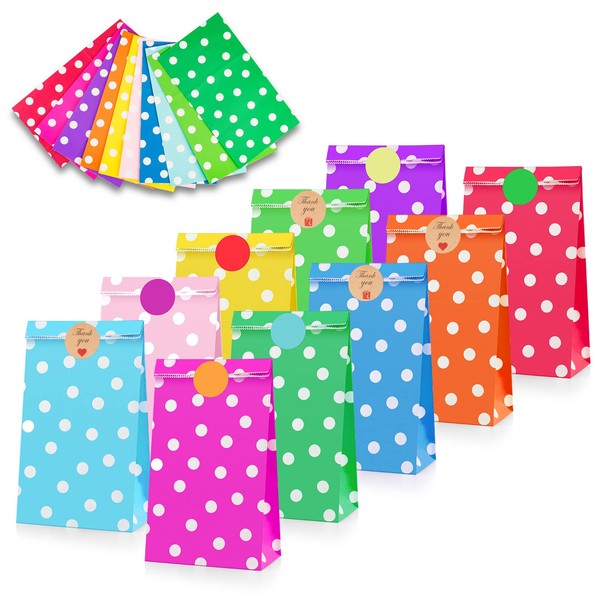 Leenou Paper Bags, Pack of 40 Colourful Gift Bags with 96 Stickers, Candy Bags for Wrapping, Gifts, Birthday, Children's Birthday, Wedding, Party Bags, Gift Bags, Party Accessories