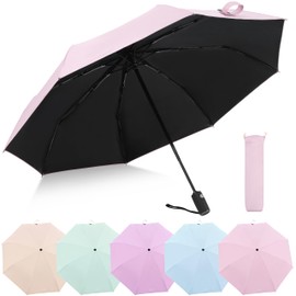 Clarquay Umbrella Compact Travel Rain Sun UV Protection Automatic Portable Cute Small Pink