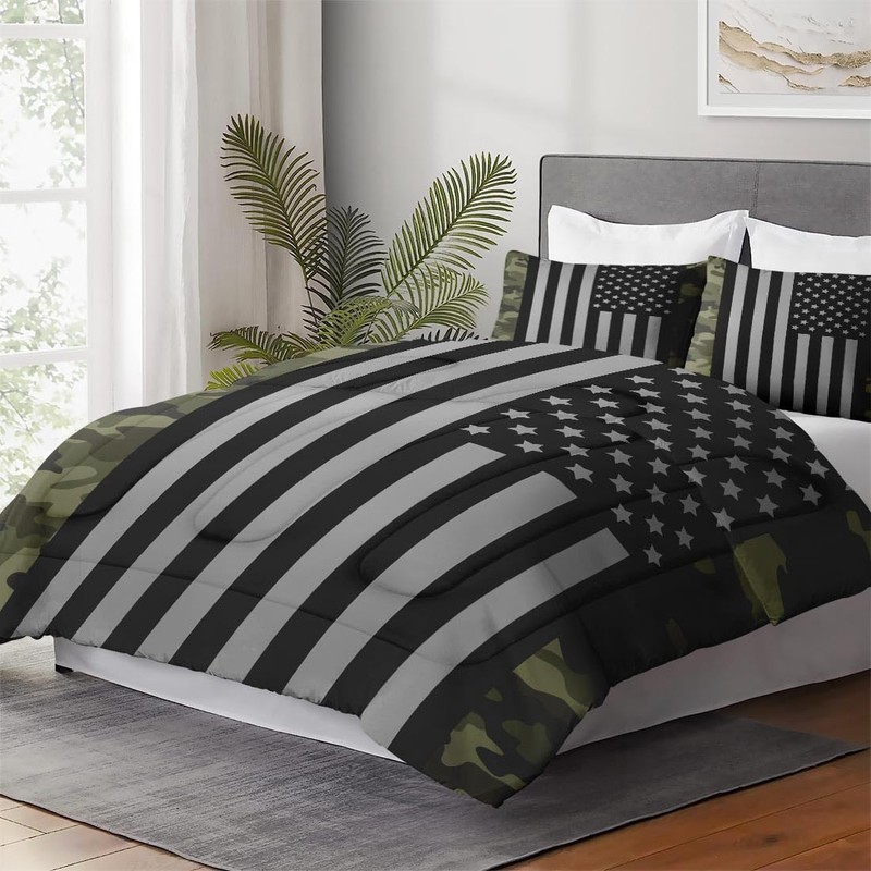 WeCozy Twin Size Comforter Set with Pillowcase, Black Military Camouflage