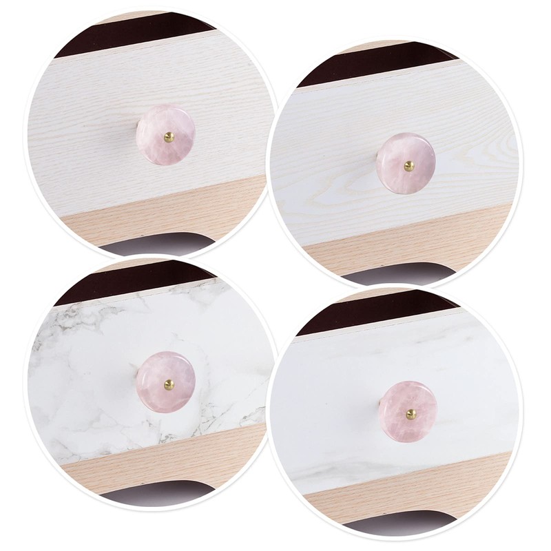 Nupuyai 2pcs Rose Quartz Crystal Drawer Knobs with Screws, Round