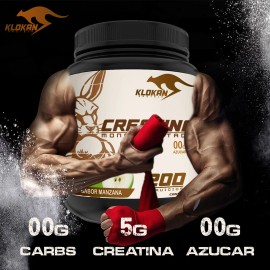 Creatina Monohidratada 1kg Klokan 200 Servicios Sabores Manzana                                                                                       