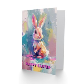 Artery8 Easter Card Cute Baby Bunny Rabbit Pastel Colour Oil Painting For Child Kids Greeting Card