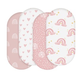 Bassinet Sheets, Bassinet Sheets for Baby Boy and Girl, Bassinet Sheet Neutral, Fit for Rectangle, Round, Oval, Hourglass Mattress, Flexible for Different Bassinet Pad/Mattress 4 Pack