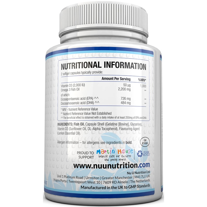 Omega 3 Fish Oil 2200mg & Vitamin D3 2000IU -