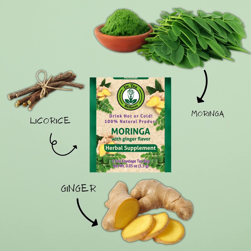 Dr. Tea Wellness Moringa Herbal Tea with Ginger Flavor -