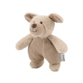 Sterntaler Mini Cuddly Toy Dog Lucky - Small Plush Toy Dog Made of Fleece & Waffle Knit - Baby Toy with Rattle - Faithful Companion for Discovering, Cuddling & Playing, Grey Beige