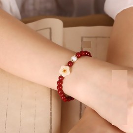 Mnyixsi Feng Shui Peach Blossom 8mm Cinnabar Bracelet Stretch Beaded Bracelets Vermilion Bracelet Transshipment Bead Bracelet for Wealth and Protection Good Luck Money Amulet Dark Red