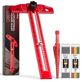 Nicpro Woodworking Scriber Marking Line Ruler, Adjustable Aluminum Alloy Sliding T-Square Ruler with Carpenter Pencil, Angle Adjustment Scale, Precision Line Drawing aid Ruler Tools for Woodworking