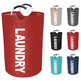 EpicTotes 75L Large Laundry Basket, Freestanding Waterproof Laundry Hamper, Collapsible Folding Tall Clothes Hamper, Easy Carry with Foam Protected Aluminum Handles for Dorm, Family, Travel (Red)