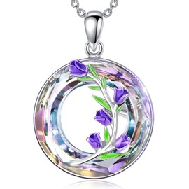 Seiyang Purple Tulips Necklace 925 Sterling Silver Crystal Tulips Flower Pendant Necklace Jewelry Gifts for Women Mom Her