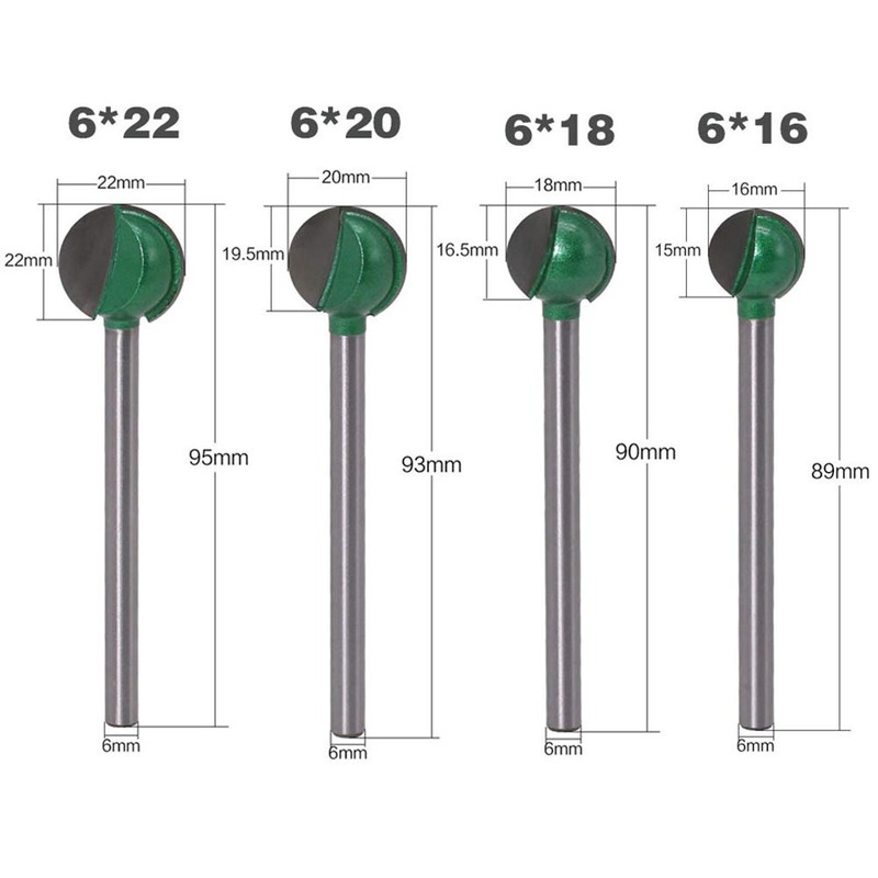 Gasea 4pcs 6mm Shank Long Core Box End Grooving Router