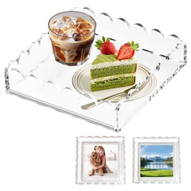 Wageso Acrylic Scalloped Tray with Magnetic Mat C Customizable for Displaying Photos, Art, or Messages, Clear Acrylic Serving Tray Organizer with Non-Slip Bottom, Perfect for Home or Office Decor