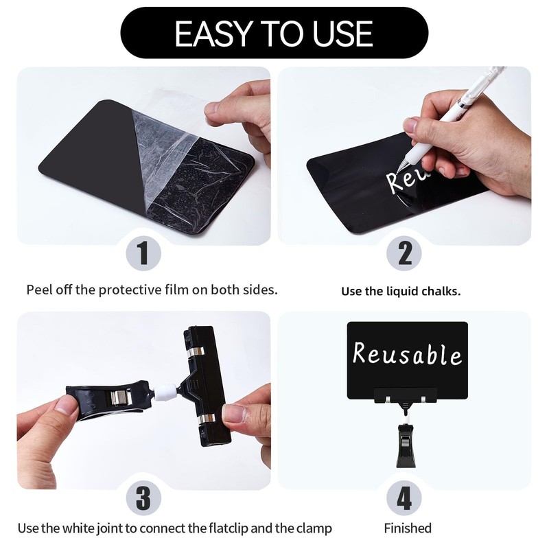 10 Pack Mini Plastic Chalkboard Sign with Clip, Double Sided